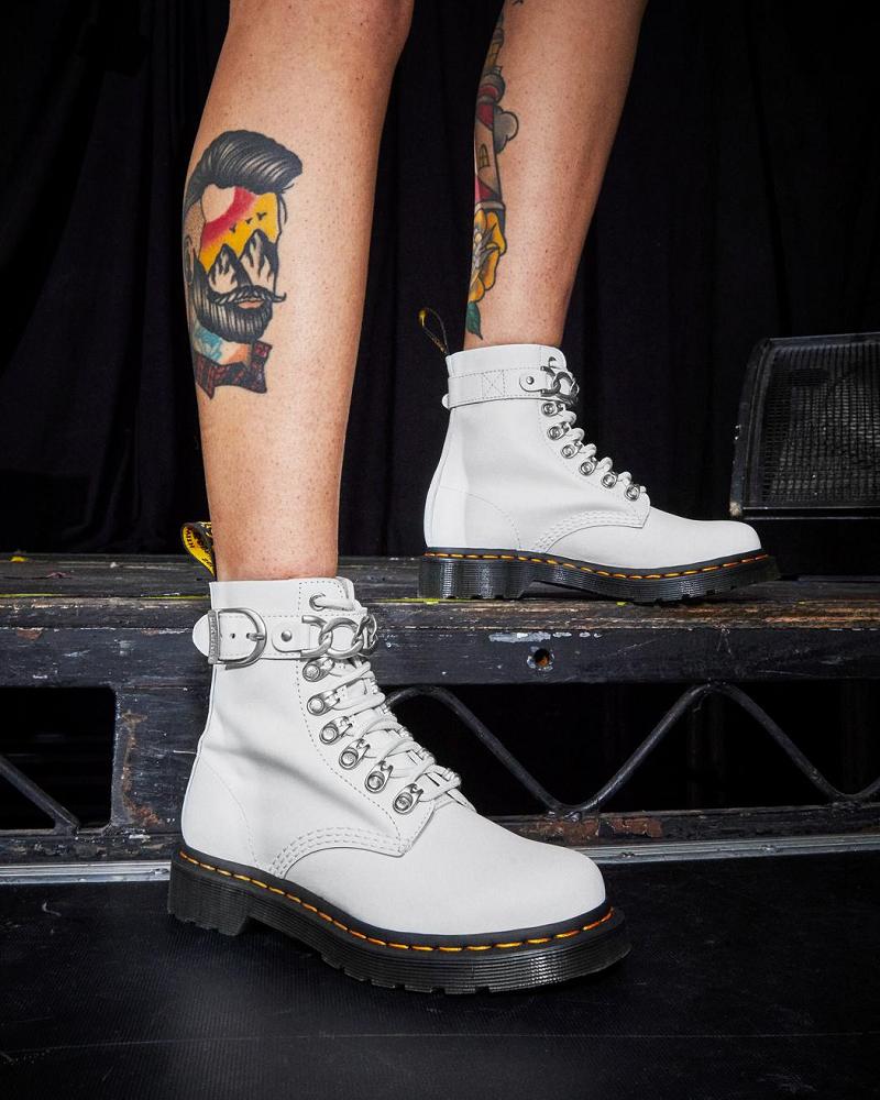 White Women's Dr Martens 1460 Pascal Chain Leather Lace Up Boots | CA 180GSO